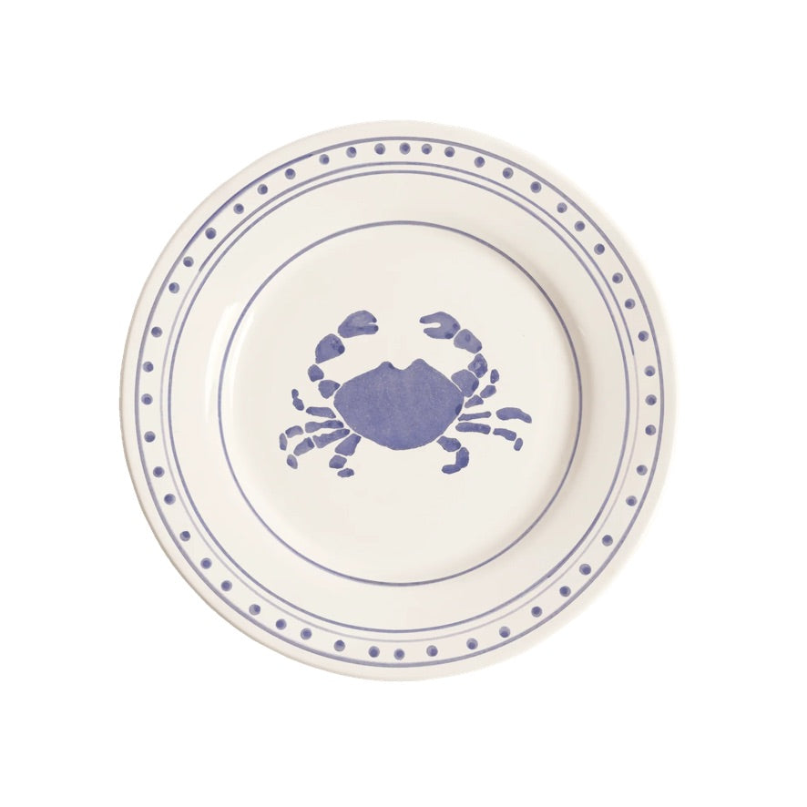 Vacker tallrik med blå detaljer med krabbmotiv